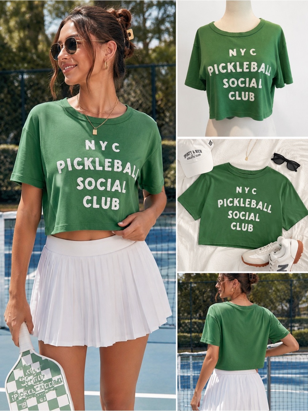 Junk Food Clothing Green Cropped Tee Pickleball Social Top Athleisure Club Large